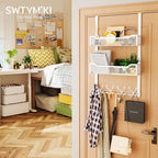 SWTYMIKI Over The Door Hook with 16 Hooks & 2 Mesh Baskets - Heavy Duty Over The Door Organizer Hanger for Towels, Coats, Clo