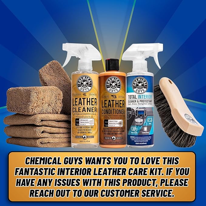 Chemical Guys Complete Leather Cleaner and Conditioner Detailing Kit with Total Interior, for Cars, Home, Office, and More (W