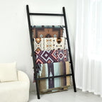 FUIN Extra Wide 6.4ft Wooden Blanket Ladder Living Room Decorative Wal Leaning Farmhouse Quilt Display Holder Rustic Wood Tow