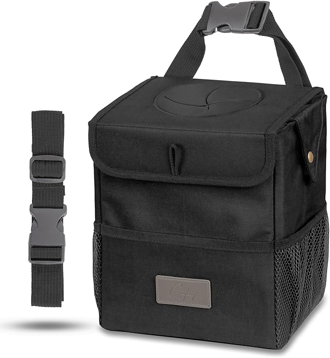 Creathing Car Trash Can [Touring Edition] - Removable Liner - 100% Leakproof, Odor Control Lid, Hanging Garbage Bin for SUV, Truck, Car (2 Gal, Black)