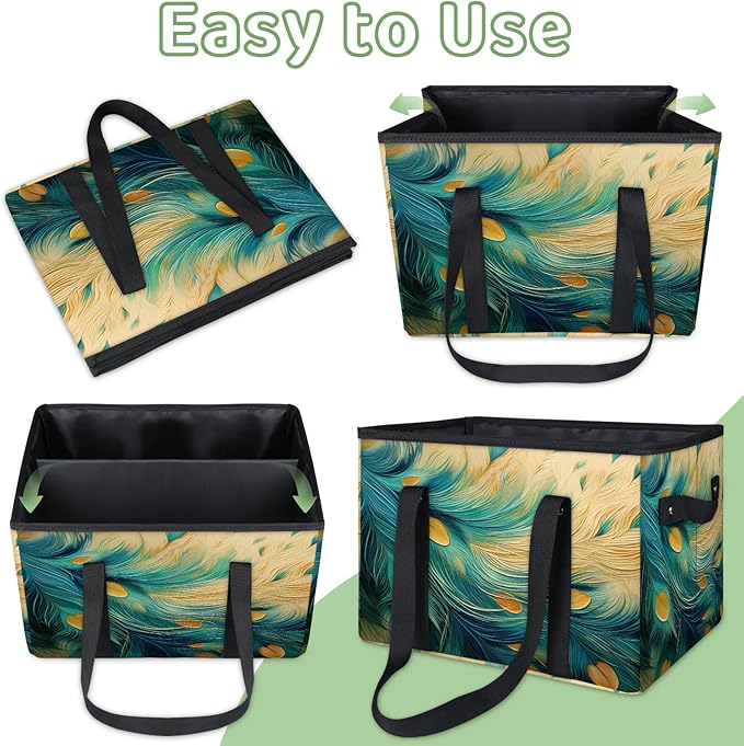 Reusable Grocery Bags Heavy Duty Shopping Bags Foldable Large Tote Bags with Long Handles & Hard Bottom