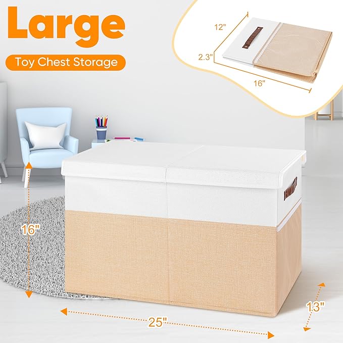 Mabahoo Large Toy Box, Collapsible Sturdy Storage Chest With Lids, Kids Toy Chest Storage Organizer Toddler Bin Boxes for Liv