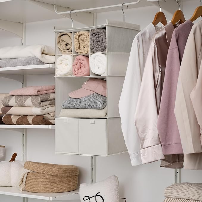 GRANNY SAYS Hanging Closet Organizer with Drawers, 4 Shelf Dividers Closet Hanging Organizer, Foldable Hanging Shelves for Cl