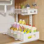 1 Pack-11.4"-16.14"H Under Sink Storage Organizer, Large 2-Tier Elegant Mesh Pull Out Shelf for Kitchen and Bathroom Cabinet 