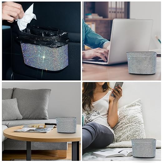 Cavalcade Car Trash Can, Hanging Trash Bin, Leakproof Garbage Organizer, Bling Vehicle Waste Basket, Mini Dustbin Container with Clip for Car, Office, Kitchen, Bedroom, Home and More, Multicolor