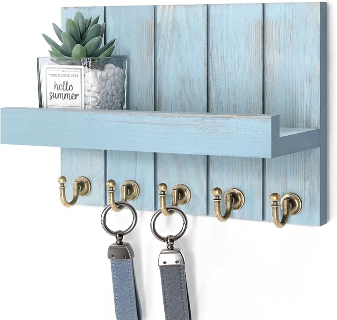 Rebee Vision Decorative Key Holder for Wall - Farmhouse Mail Organizer and Key Hanger Wall Mount for Floating Shelf with Hook