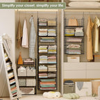 Hanging Closet Organizer and Storage - 8 Tier Closet Hanging Organizer Shelves, Metal & Foldable Hanging Storage Organizer Ba