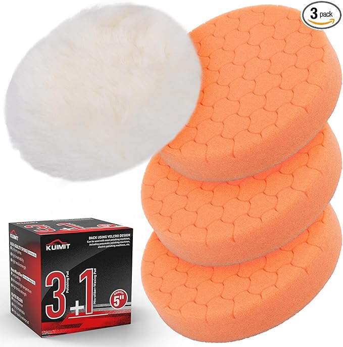 Orange Polish Pad, 3Pcs 5.5 Inch Face for 5 Inch Buffing Polishing Pads and Woolen Pads 125mm Backing Plate Compound Buffing Sponge for Car Buffer Polisher Compounding, Polishing and Waxing