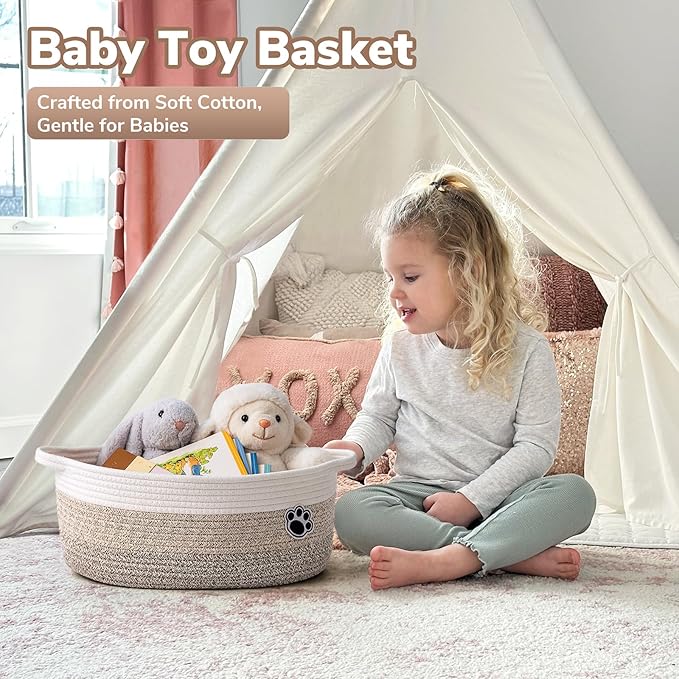 Dog Basket Gift Basket Empty, 13.6"x 10" x 6" Woven Storage Baskets for Organizing, Cotton Rope Baskets for Shelf, Dog Storag