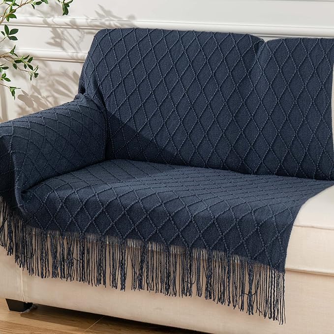 BATTILO HOME Navy Throw Blanket for Couch, Decorative Navy Blue Throw Blanket for Sofa Bed Room Decor, 50"x60"