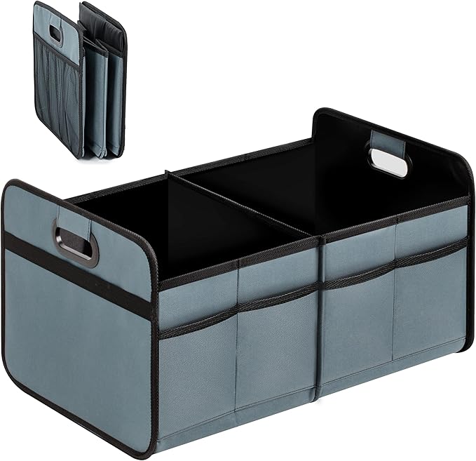 YSSOA Trunk Organizer for Car/SUV/Truck, Collapsible 2 Compartment Automotive Storage Box, 600D Waterproof Oxford Polyester