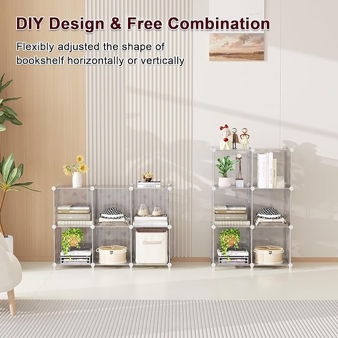 UNKU Cube Storage Organizer, 6 Cube Closet Organizer Storage Shelves, DIY Stackable Bookcase, Clothes Organizer Shelf for Clo