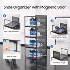eWonLife X-Large Shoe Boxes with Magnetic Door, 12-Pack Stackable Shoes Storage Organizer for Closet, Clear Plastic Sneaker C