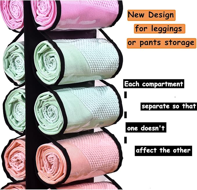 Legging Storage Bag Storage Hanger Can Holds 24 Leggings or Shirts Jeans Compartment Storage Hanger, Foldable Leggings Organi