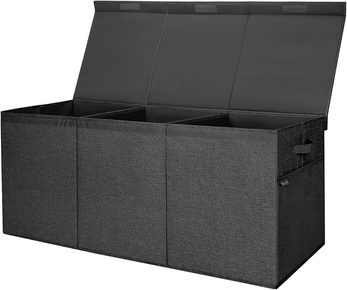 BALEINE Extra Large Fabric Storage Bins with Lid, Collapsible Storage Boxes Bins Baskets with Divider for Home Organizing (37