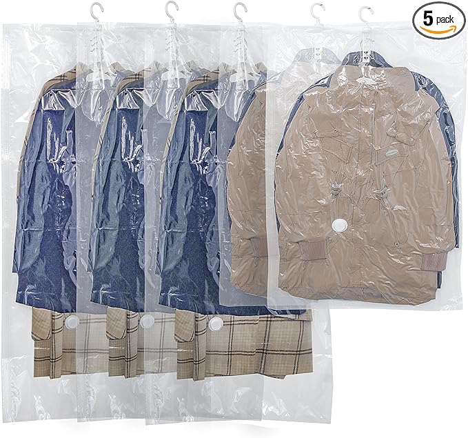 Hanging Vacuum Storage Bags,Hanging Vacuum Sealer Storage Space Saver Bags for Clothes, Suits, Coats, Dresses or Jackets, Reu