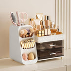 HBlife Makeup Organizer with Brush Holder for Vanity, Large Plastic Bathroom Countertop Organizer Skin Care Storage, Easy to 
