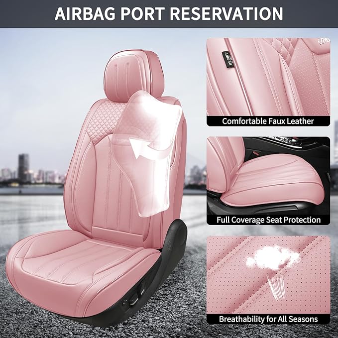 Pink Car Seat Covers Fit for Corolla Cross RAV4 Kona HR-V CRV UX,Waterproof and Breathable Automotive Seat Covers Full Set, F