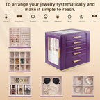 Homeanda Jewelry Box for Women with Glass Lid, 5 Drawers Jewelry Organizer and Storage for Necklaces, Rings, Earrings, Bracel