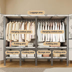 Portable Foldable Wardrobe Closet with Cover, Metal Garment Rack for Clothes Storage, Space-Saving Organizer for Bedroom, 151