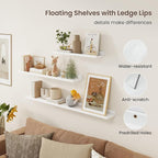 Axeman 40 Inch Floating Shelves | White Picture Ledge Shelf Set of 3 | Rustic Wood Wall Shelves with Lip | 40" White Picture 