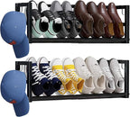 2 Pack Narrow Wall Mounted Shoe Rack for Small Spaces, Hanging Shoe Rack Holds 8 Pairs, 17"-30"Adjustable Heavy Duty Wall Sho