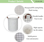 CLOCOR Collapsible Round Laundry Hamper/Large Storage Basket/Toys Bin/Boys and Girls Hamper/Room Decor (White check)