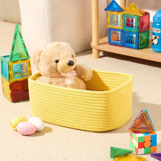 MiniArk Small Storage Baskets for Organizing | Closet Organizer Bins | Shelf Toy Basket | Woven Rope Baskets | Cube Decorativ