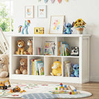 Unikito 7 Cube Storage Book Shelf - 50" Wide Wood Cube Storage Organizer, Wooden 2 Tiers Floor Standing Low Bookcase for Livi