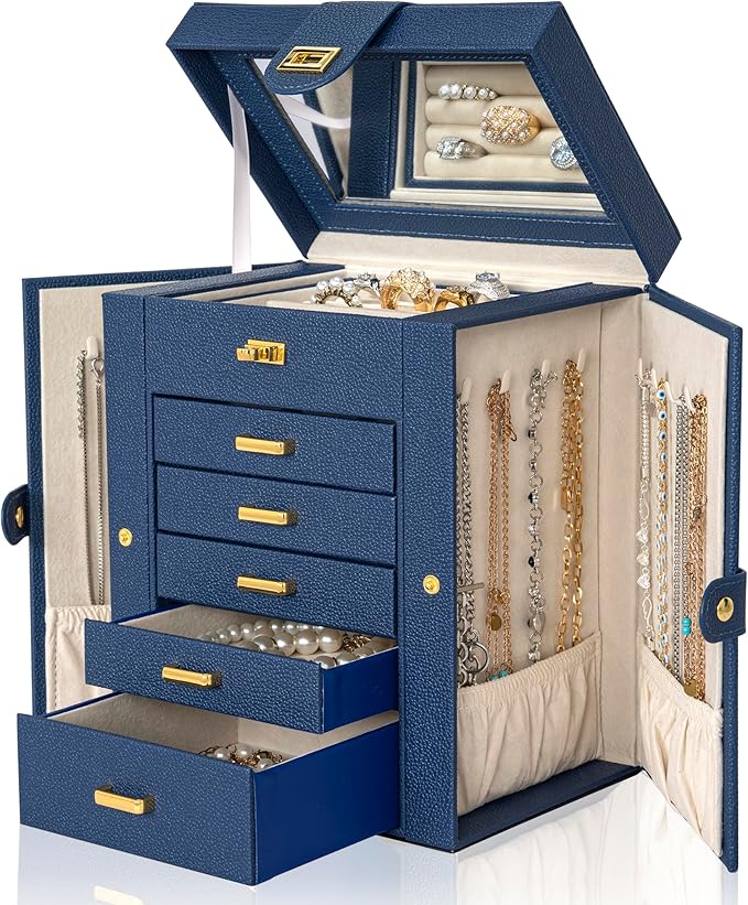 AKOZLIN Jewelry Box Organizer Functional Leather Jewelry Storage Case for Women Girls Ring Necklace Earring Bracelet Holder O