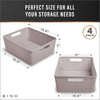 BINO | Woven Plastic Basket | Small (Natural Grey), 4-Pack | THE JUTE COLLECTION | Home Organization, Space - Saving Storage,