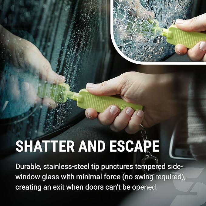 Sabre Safe Escape™ 3-in-1 Car Escape Tool for Car Safety with Spring-Loaded Window Breaker, No Swing Required, Seat Belt Cutt