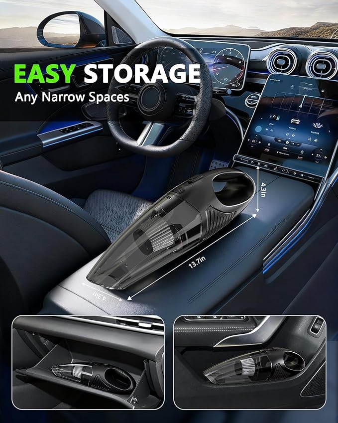 Handheld Vacuum Cordless, Rechargeable Car Vacuum Cleaner with Multiple Attachments, Portable Hand Held Vacuum Suction Power,