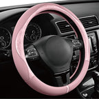 PIC AUTO Steering Wheel Cover, Pink Patterned Leather Patchwork Design, Universal Fit 14.5"–15.5", Anti-Slip, Odor-Free, Soft