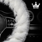 Fuzzy Winter Steering Wheel Covers for Women, Warm Cute Fluffy Car Wheel Cover for F150, Trucks, Jeep, Van, Soft Furry Auto Plush Large Car Handle Cover for Cold Weather, 15.2-16in, White