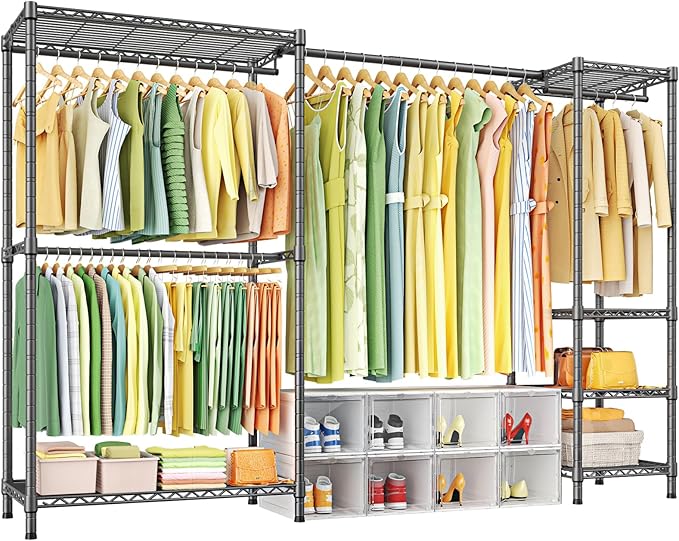 Ulif E10 Clothes Rack（With Stretchable Hanger Rod）Freestanding Clothing Racks for Hanging Clothes，Adjustable Closet Organizer