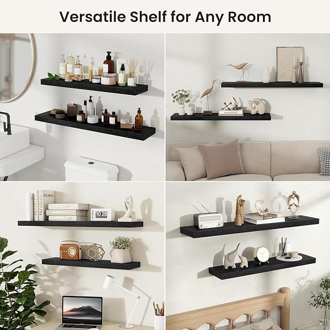 Fun Memories Floating Shelves for Wall, Rustic Wood Wall Mounted Shelves for Bathroom, Bedroom, Living Room & Kitchen, Storag