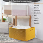COMFY-HOMI 3 pcs Large Storage Baskets for Shelves, Laundry Basket, Woven Rope Basket, Closet Organizer Bins for Clothes Blan