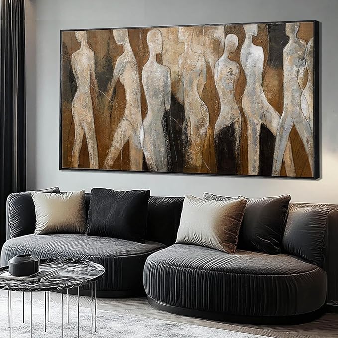 CHUDANHAO White and Brown Wall Art Graffiti Home Wall Decor Abstract Wall Pictures 24"x48" Decorations for Bedroom Dining Roo