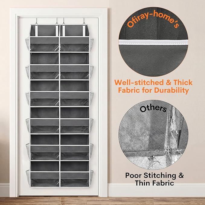 Over the Door Organizer 6 Tiers, Extra Large Behind Door Storage of 12 Compartments, 80 lbs Weight Capacity Hanging Storage O