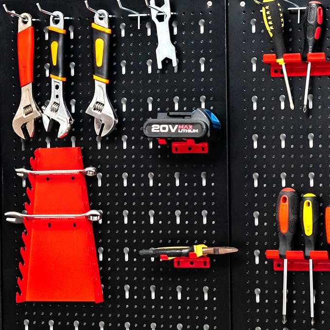 Goplus Garage Pegboard Tool Organizer, 4ft Metal Pegboard Wall Organizer w/3 Pegboards, Drill Bit Rack, Wrench Rack, Hooks Ac