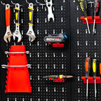 Goplus Garage Pegboard Tool Organizer, 4ft Metal Pegboard Wall Organizer w/3 Pegboards, Drill Bit Rack, Wrench Rack, Hooks Ac