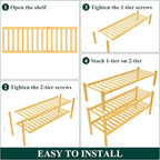 Smiry Shoe Rack, 3 Tier Long Bamboo Shoe Organizer, Stackable Free Standing Wooden Shoe Storage Shelf for Closet, Entryway, F