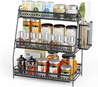 Vintage 3 Tier Spice Rack Organizer for Kitchen Counter, Bathroom Counter Organizer with Bonus Basket, 3 Tier Bathroom Counte