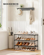 SONGMICS 3-Tier Shoe Rack for Closet, Compact Metal Shoe Organizer Shelf for Entryway, Bedroom, Small Spaces, Stackable, 11.8