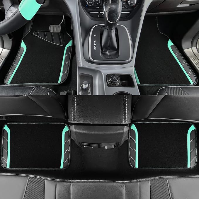 CAR PASS Leather Steering Wheel Cover and Waterproof Car Floor Mats,Microfiber Universal Car Combo Fit for 95% Sedan,SUV,Cars