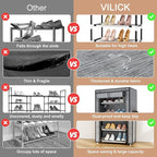 VILICK Shoe Rack with Cover Narrow Shoe Rack Organizer with 4 Side Pockets 10 Tier Tall Shoe Storage Shoe Shelf Holds 18-22 P