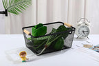 AJIODA Metal Mesh Steel Basket, Medium Wire Storage Organizer Basket Multi-function Hanging Kitchen Basket with Wood Handle f