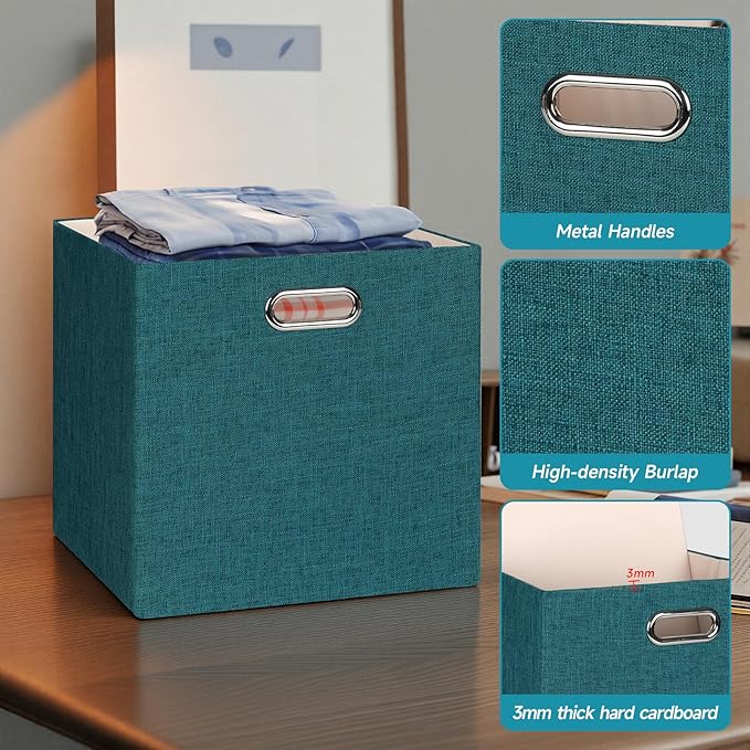 Posprica Collapsible Storage Bins,13×13 Foldable Storage Cube Boxes Fabric Drawer Fabric Storage Bins Vinyl Record Cubby Cube
