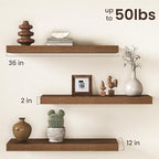 36Inch Floating Shelves for Wall, 12 Inch Deep Shelves for Bedroom, Kitchen, Bathroom Wall Mounted, Rustic Wood Floating Shel